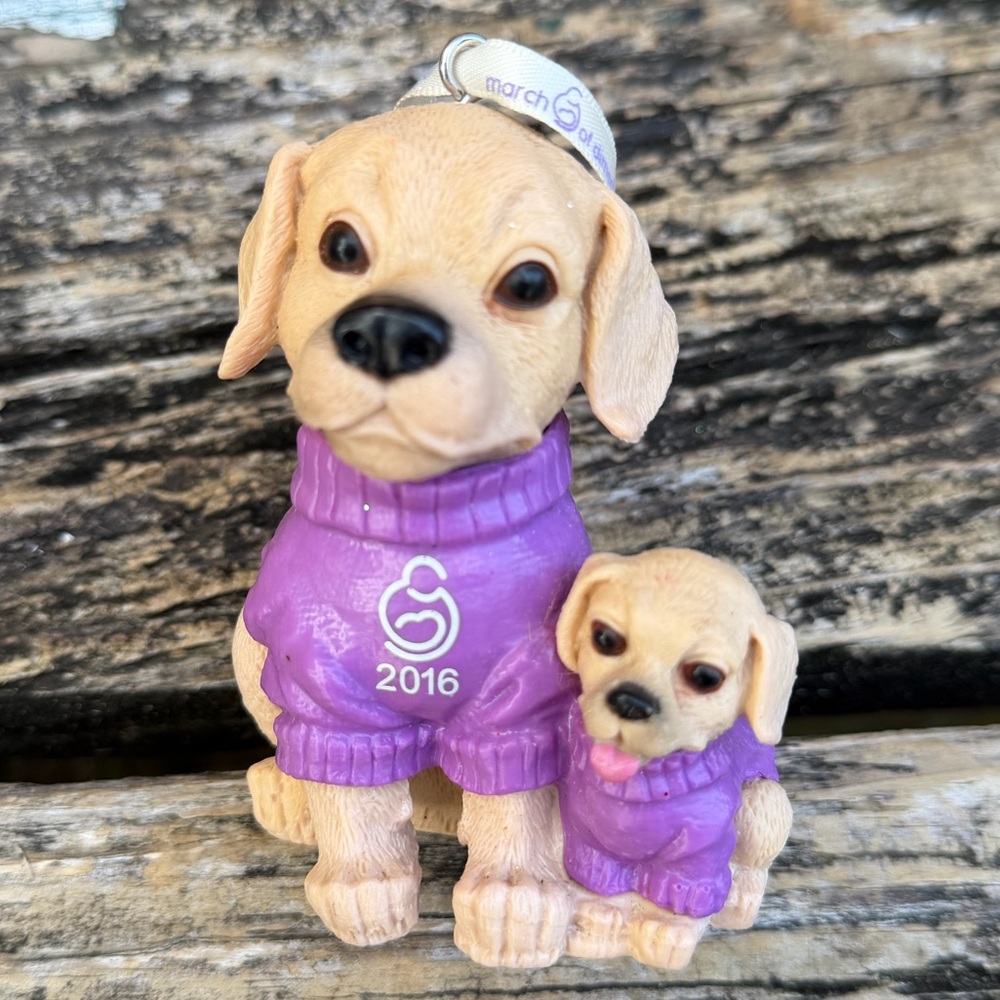 2016 MARCH OF DIMES DOGS YELLOW LABS Christmas Tree ORNAMENT 4'' Mom &  Puppy